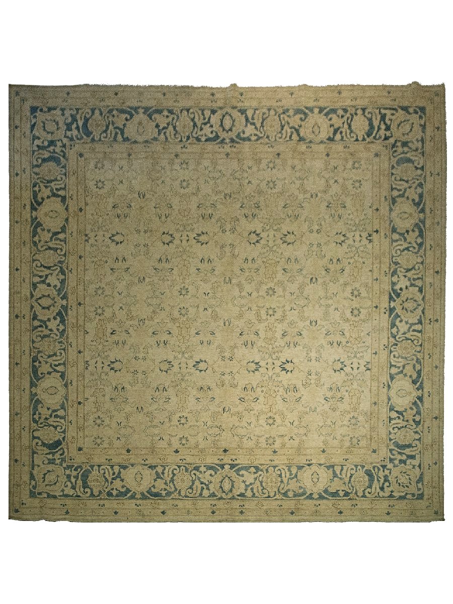 10' x 10' Square Sultanabad Rug - Beige Field, Blue Border 