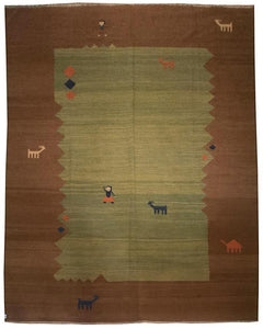8'  10' - Persian Flat Weave Kilim - Green Field - 8131